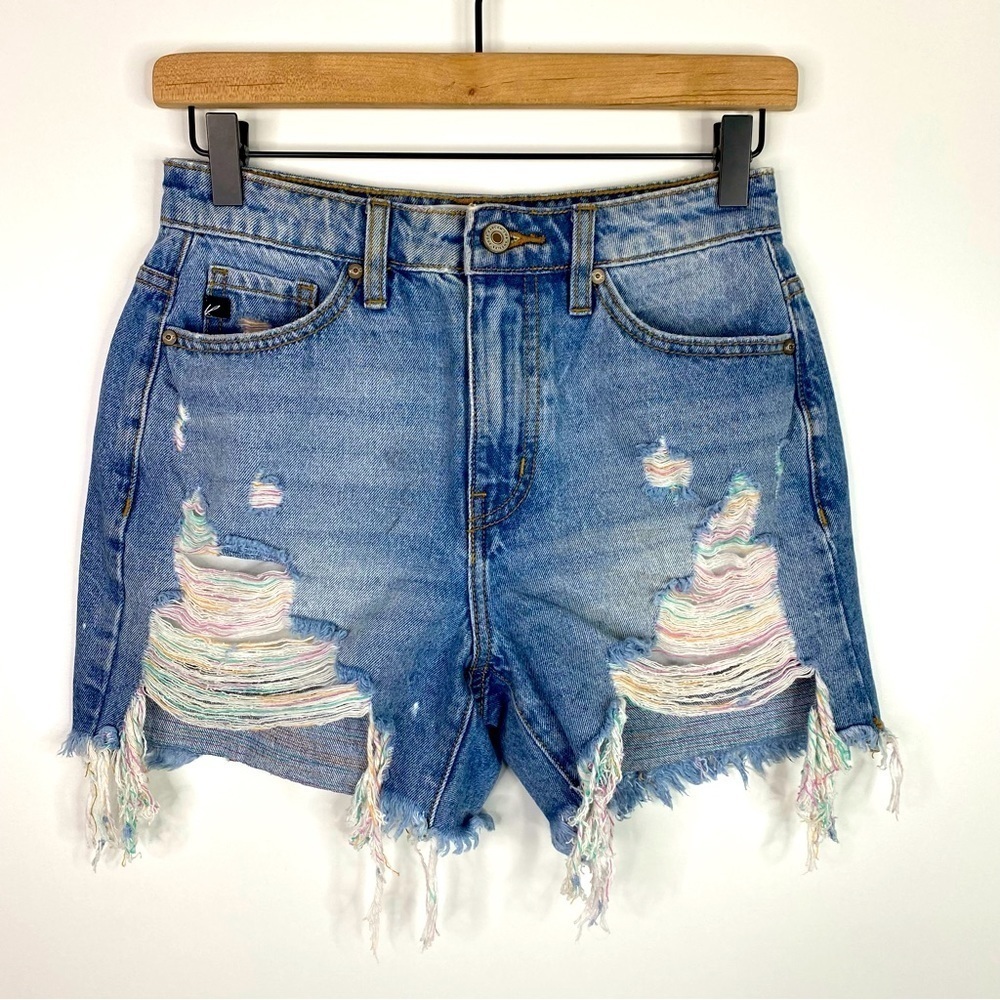 Buckle KanCan Light Wash High Rise Jeans Shorts with Pastel Thread Detail